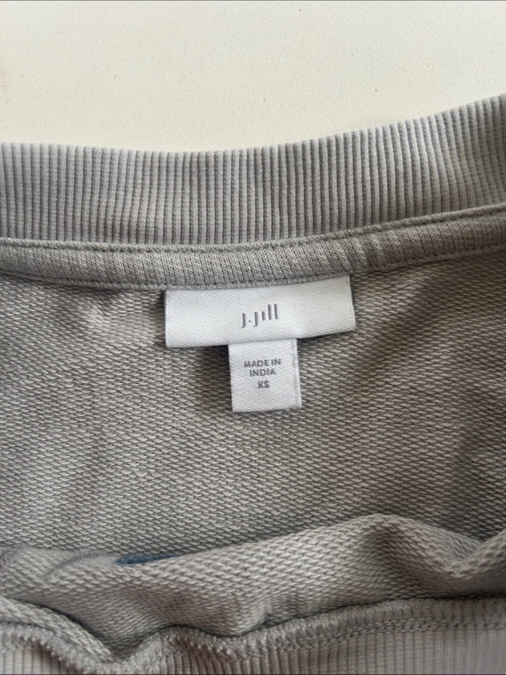 J. Jill Light Gray Sweatshirt with Blue Floral Embroidery 100% cotton - Picture 2 of 4